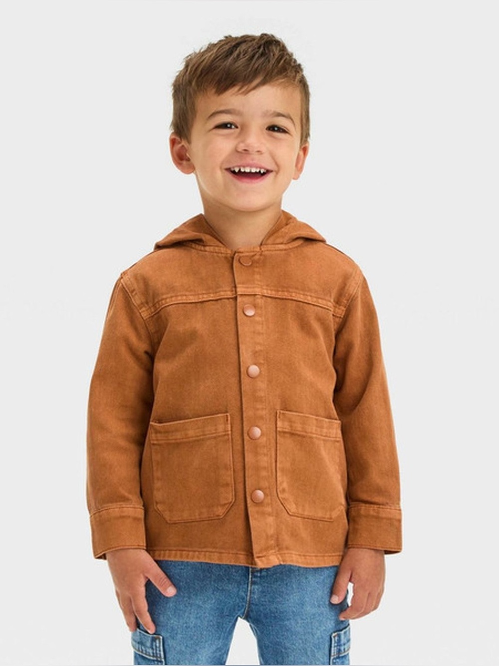 Cat & Jack Toddler Boys' Brown Hooded Twill Button Front Shacket 4t